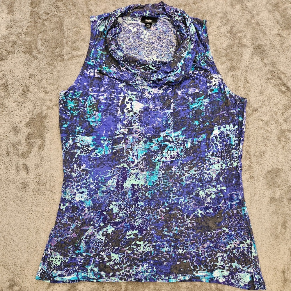 Mossimo Womens Purple Blue Abstract Print‎ Cowl Neck Sleeveless Rayon Top Medium